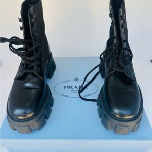 Prada Black Platform Lug-Sole Combat Boots size 39.5